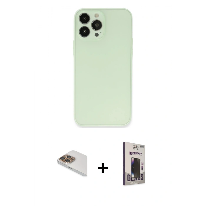 MARSİLYAN™- iPhone 13 Pro Max Kılıf Atlas Minimal Prime - Siyah Bilvis Hayalet Cam Ekran Koruyucu + Pers Alüminyum Kamera Lens - GD