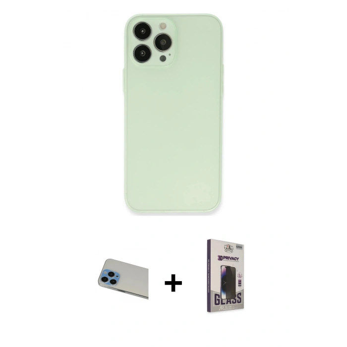 MARSİLYAN™- iPhone 13 Pro Max Kılıf Atlas Minimal Prime - Siyah Bilvis Hayalet Cam Ekran Koruyucu + Rainbow Kamera Lens Koruma Cam - MI