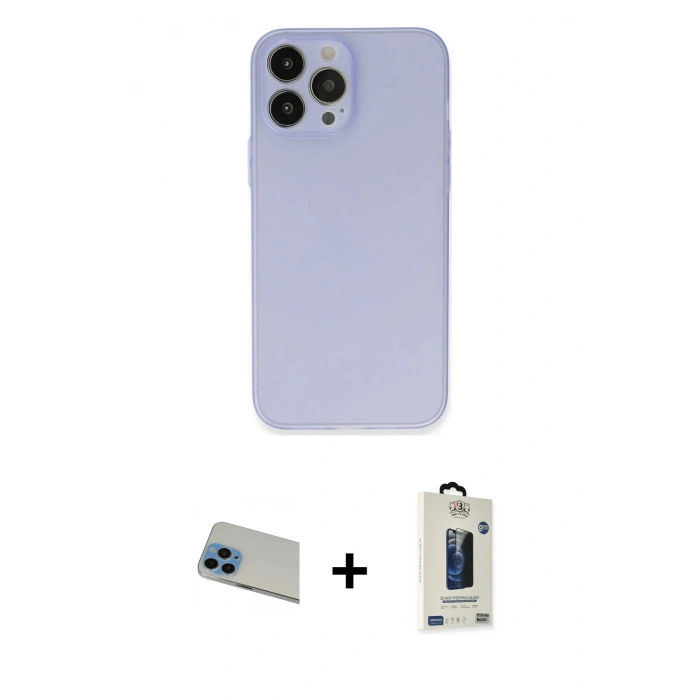MARSİLYAN™- iPhone 13 Pro Max Kılıf Atlas Minimal Prime - Siyah Bilvis Hayalet Cam Ekran Koruyucu + Rainbow Kamera Lens Koruma Cam - MI