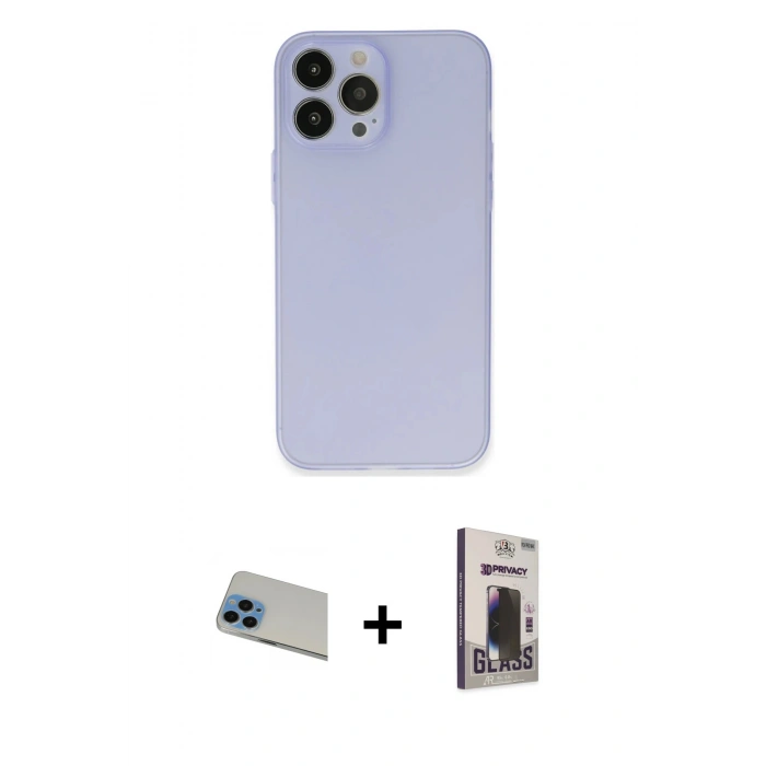 MARSİLYAN™- iPhone 13 Pro Max Kılıf Atlas Minimal Prime - Siyah Bilvis Hayalet Cam Ekran Koruyucu + Rainbow Kamera Lens Koruma Cam - MI