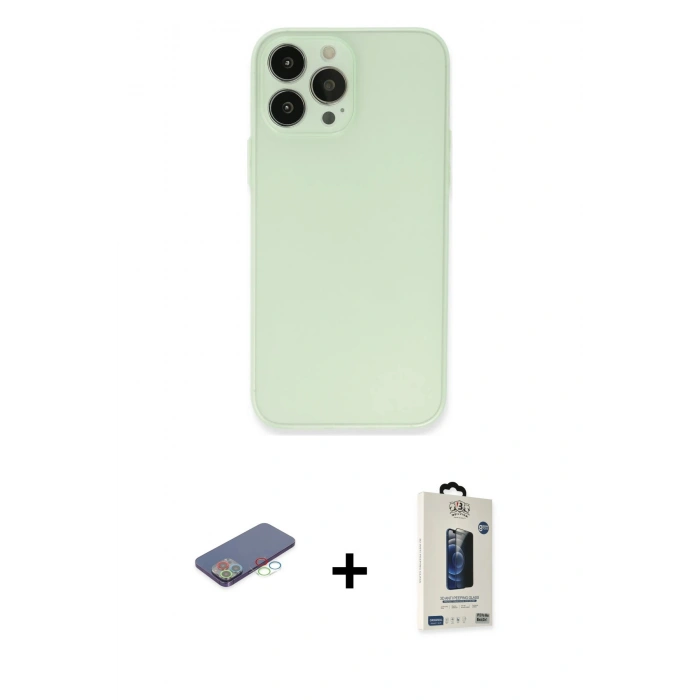 MARSİLYAN™- iPhone 13 Pro Max Kılıf Atlas Minimal Prime - Siyah Bilvis Hayalet Cam Ekran Koruyucu + Renkli Kamera Lens Koruma Cam - MI