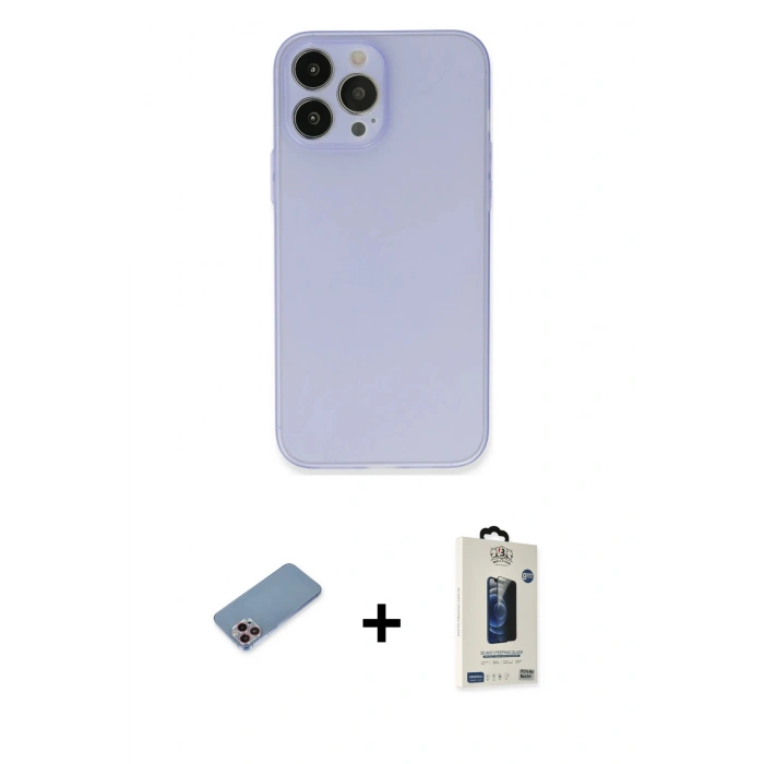 MARSİLYAN™- iPhone 13 Pro Max Kılıf Atlas Minimal Prime - Siyah Bilvis Hayalet Cam Ekran Koruyucu + Shine Kamera Lens Koruma Cam - PE