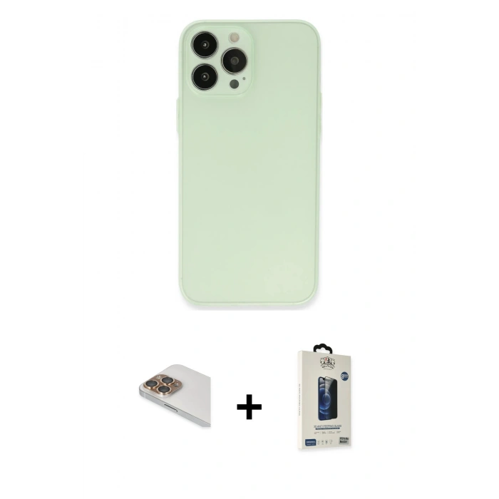 MARSİLYAN™- iPhone 13 Pro Max Kılıf Atlas Minimal Prime - Siyah Bilvis Hayalet Cam Ekran Koruyucu + Pers Alüminyum Kamera Lens - GD