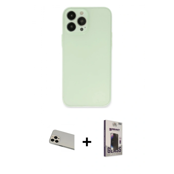 MARSİLYAN™- iPhone 13 Pro Max Kılıf Atlas Minimal Prime - Siyah Bilvis Hayalet Cam Ekran Koruyucu + Rainbow Kamera Lens Koruma Cam - REGD