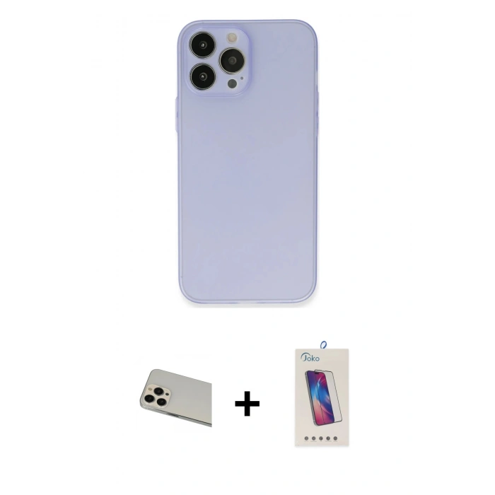 MARSİLYAN™- iPhone 13 Pro Max Kılıf Atlas Minimal Prime - Siyah Joko 5D Cam + Rainbow Kamera Lens Koruma Cam - REGD