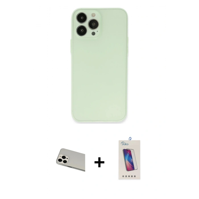 MARSİLYAN™- iPhone 13 Pro Max Kılıf Atlas Minimal Prime - Siyah Joko 5D Cam + Rainbow Kamera Lens Koruma Cam - BZ