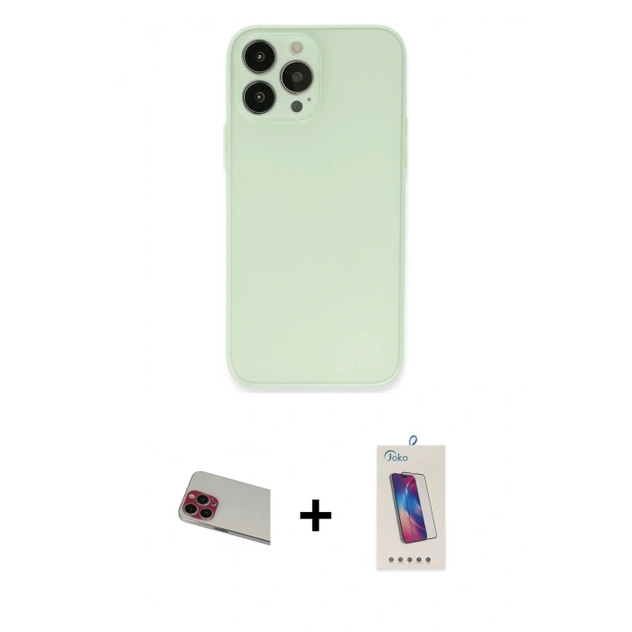 MARSİLYAN™- iPhone 13 Pro Max Kılıf Atlas Minimal Prime - Siyah Joko 5D Cam + Rainbow Kamera Lens Koruma Cam - KI