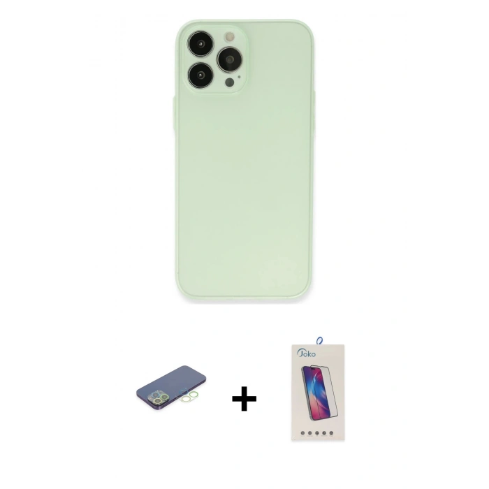 MARSİLYAN™- iPhone 13 Pro Max Kılıf Atlas Minimal Prime - Siyah Joko 5D Cam + Renkli Kamera Lens Koruma Cam - YL