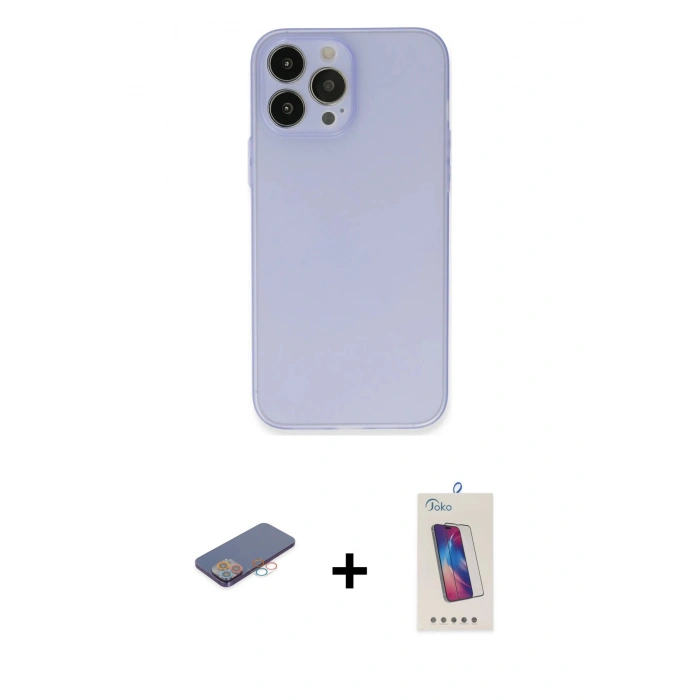 MARSİLYAN™- iPhone 13 Pro Max Kılıf Atlas Minimal Prime - Siyah Joko 5D Cam + Renkli Kamera Lens Koruma Cam - PE