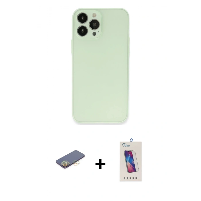 MARSİLYAN™- iPhone 13 Pro Max Kılıf Atlas Minimal Prime - Siyah Joko 5D Cam + Renkli Kamera Lens Koruma Cam - SI