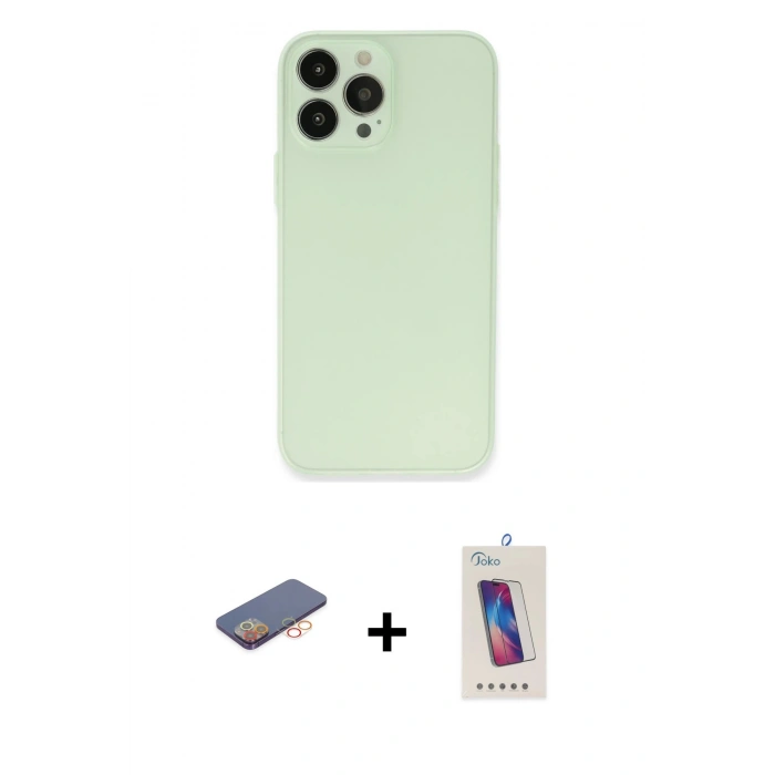 MARSİLYAN™- iPhone 13 Pro Max Kılıf Atlas Minimal Prime - Siyah Joko 5D Cam + Renkli Kamera Lens Koruma Cam - TU