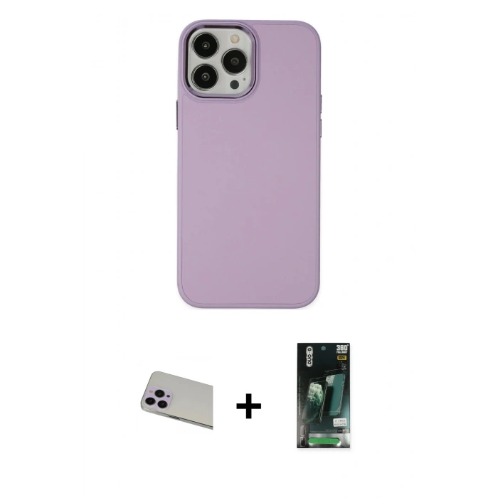 MARSİLYAN™- iPhone 13 Pro Max Kılıf Çekirdek Çizgi - Şeffaf 360 Full Body Arka Koruyucu + Rainbow Kamera Lens Koruma Cam - MR