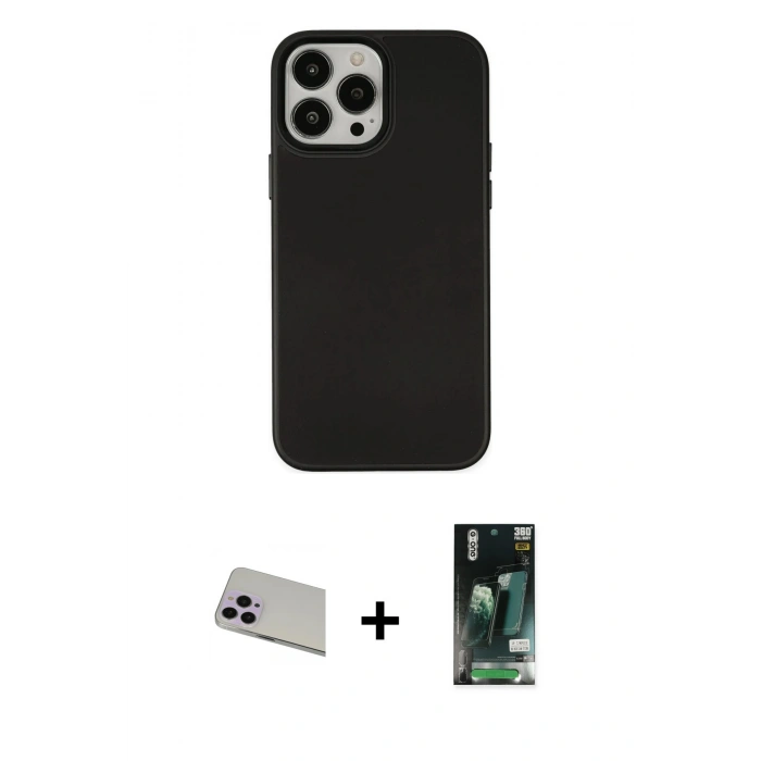 MARSİLYAN™- iPhone 13 Pro Max Kılıf Çekirdek Çizgi - Şeffaf 360 Full Body Arka Koruyucu + Rainbow Kamera Lens Koruma Cam - MR
