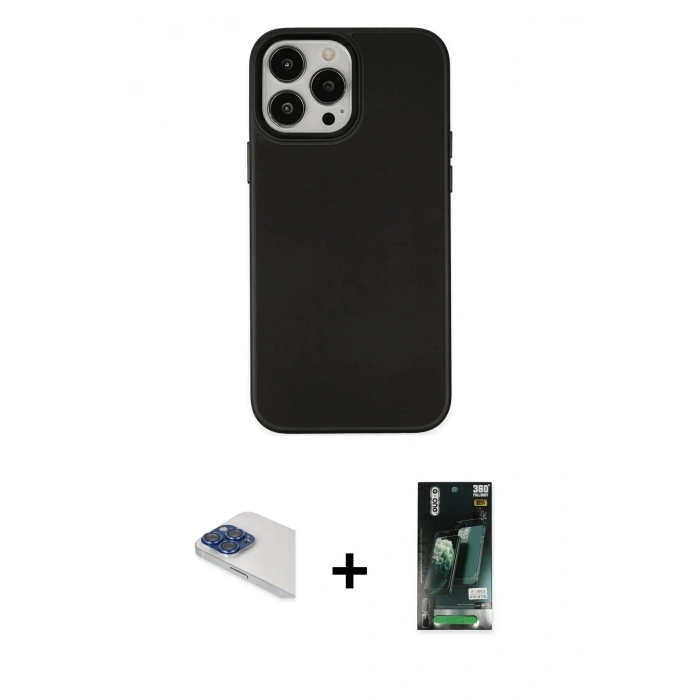 MARSİLYAN™- iPhone 13 Pro Max Kılıf Çekirdek Çizgi - Şeffaf 360 Full Body Arka Koruyucu + Pers Alüminyum Kamera Lens - LT