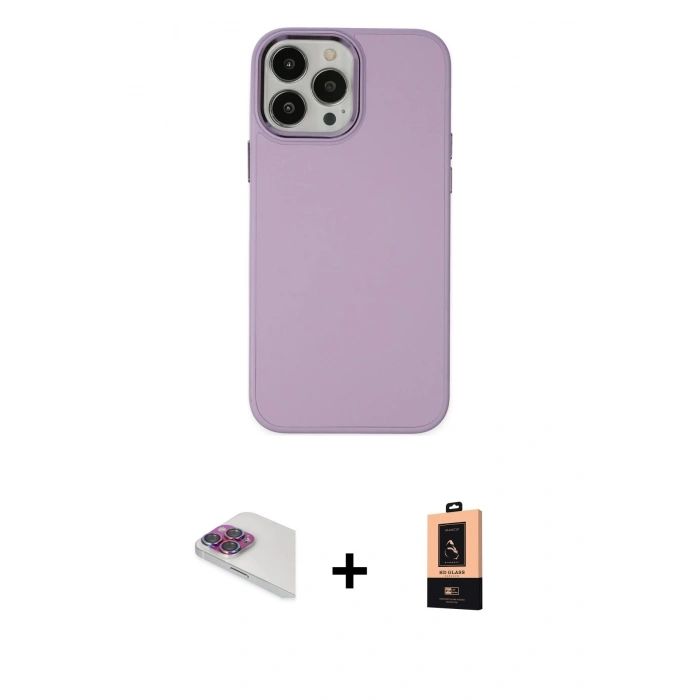 MARSİLYAN™- iPhone 13 Pro Max Kılıf Çekirdek Çizgi - Şeffaf Maxco Cam Ekran Koruyucu + Gökkuşağı Pers Alüminyum Kamera Lens