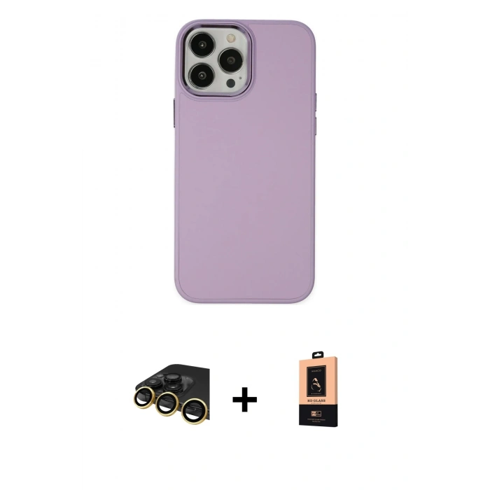 MARSİLYAN™- iPhone 13 Pro Max Kılıf Çekirdek Çizgi - Şeffaf Maxco Cam Ekran Koruyucu + Raze Metal Kamera Lens - GD