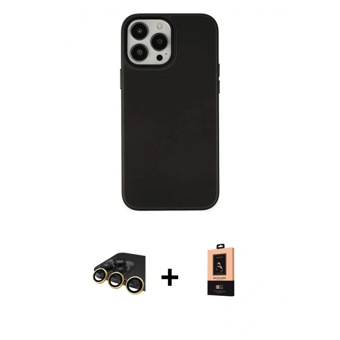 MARSİLYAN™- iPhone 13 Pro Max Kılıf Çekirdek Çizgi - Şeffaf Maxco Cam Ekran Koruyucu + Raze Metal Kamera Lens - GD