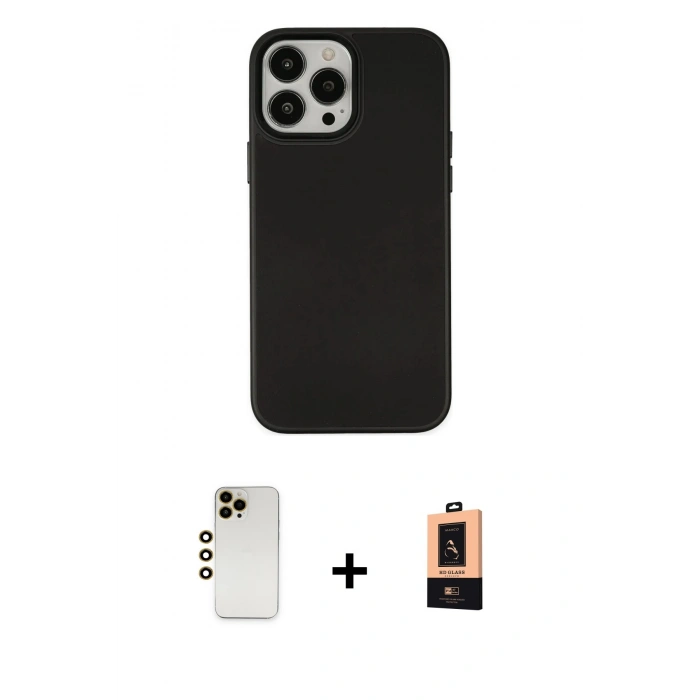 MARSİLYAN™- iPhone 13 Pro Max Kılıf Çekirdek Çizgi - Şeffaf Maxco Cam Ekran Koruyucu + Shine Kamera Lens - GD