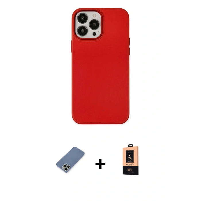MARSİLYAN™- iPhone 13 Pro Max Kılıf Çekirdek Çizgi - Şeffaf Maxco Cam Ekran Koruyucu + Metal Kamera Lens Koruma Cam - AKYL