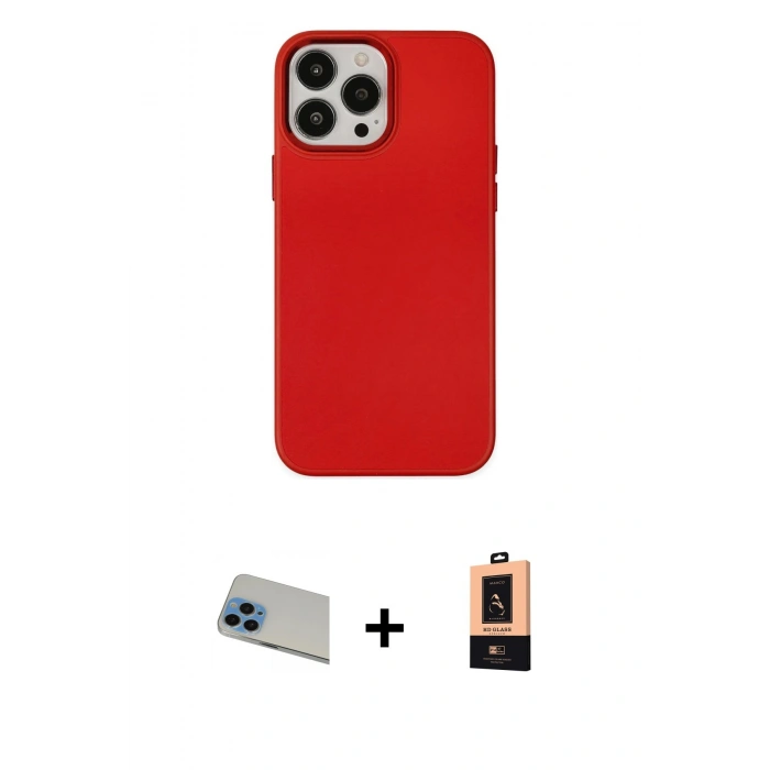 MARSİLYAN™- iPhone 13 Pro Max Kılıf Çekirdek Çizgi - Şeffaf Maxco Cam Ekran Koruyucu + Rainbow Kamera Lens Koruma Cam - MI