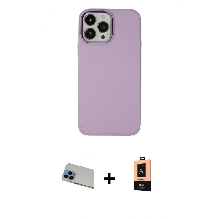 MARSİLYAN™- iPhone 13 Pro Max Kılıf Çekirdek Çizgi - Şeffaf Maxco Cam Ekran Koruyucu + Rainbow Kamera Lens Koruma Cam - MI