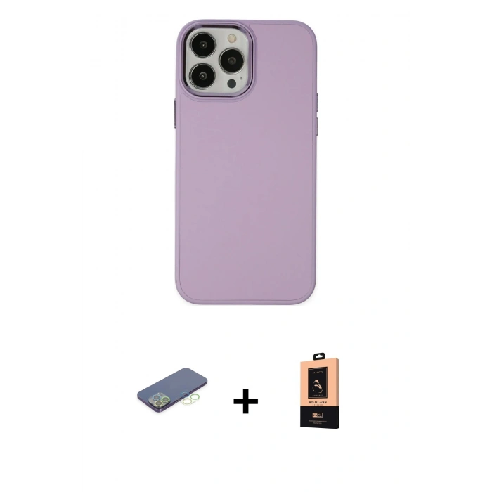 MARSİLYAN™- iPhone 13 Pro Max Kılıf Çekirdek Çizgi - Şeffaf Maxco Cam Ekran Koruyucu + Renkli Kamera Lens Koruma Cam - YL