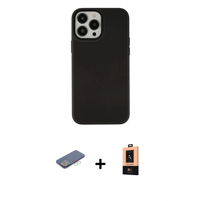 MARSİLYAN™- iPhone 13 Pro Max Kılıf Çekirdek Çizgi - Şeffaf Maxco Cam Ekran Koruyucu + Renkli Kamera Lens Koruma Cam - MI