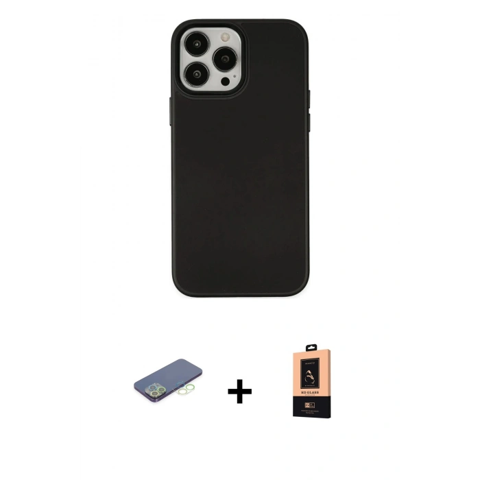MARSİLYAN™- iPhone 13 Pro Max Kılıf Çekirdek Çizgi - Şeffaf Maxco Cam Ekran Koruyucu + Renkli Kamera Lens Koruma Cam - YL
