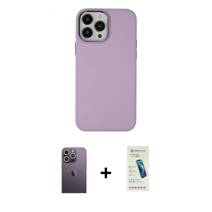 MARSİLYAN™- iPhone 13 Pro Max Kılıf Çekirdek Çizgi - Şeffaf Pasifik Cam Ekran Koruyucu + Neon Fosforlu Kamera Lens - BZ