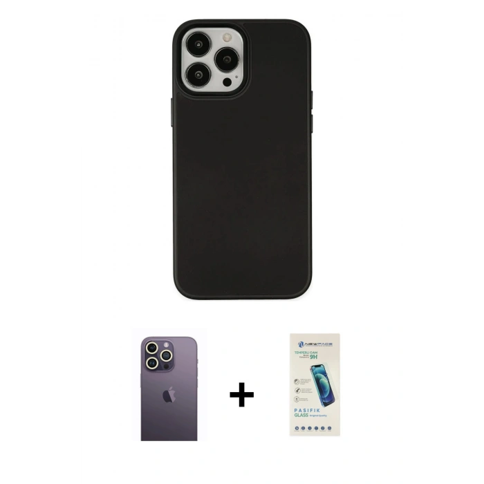 MARSİLYAN™- iPhone 13 Pro Max Kılıf Çekirdek Çizgi - Şeffaf Pasifik Cam Ekran Koruyucu + Neon Fosforlu Kamera Lens - BZ
