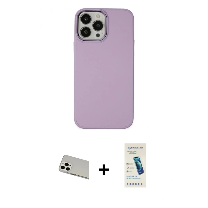 MARSİLYAN™- iPhone 13 Pro Max Kılıf Çekirdek Çizgi - Şeffaf Pasifik Cam Ekran Koruyucu + Rainbow Kamera Lens Koruma Cam - BZ