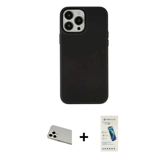 MARSİLYAN™- iPhone 13 Pro Max Kılıf Çekirdek Çizgi - Şeffaf Pasifik Cam Ekran Koruyucu + Rainbow Kamera Lens Koruma Cam - BZ