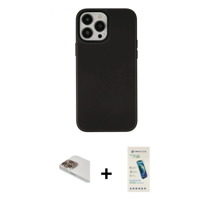 MARSİLYAN™- iPhone 13 Pro Max Kılıf Çekirdek Çizgi - Şeffaf Pasifik Cam Ekran Koruyucu + Pers Alüminyum Kamera Lens - GD