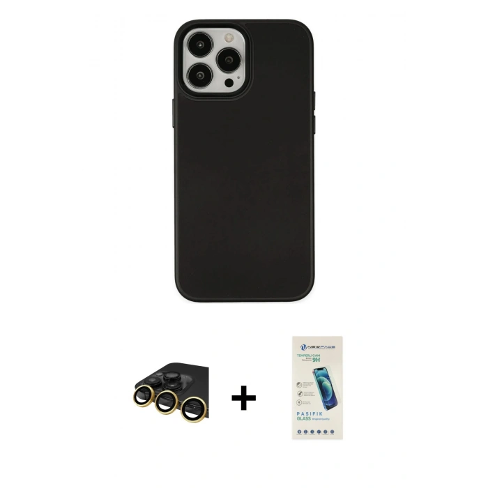 MARSİLYAN™- iPhone 13 Pro Max Kılıf Çekirdek Çizgi - Şeffaf Pasifik Cam Ekran Koruyucu + Raze Metal Kamera Lens - GD