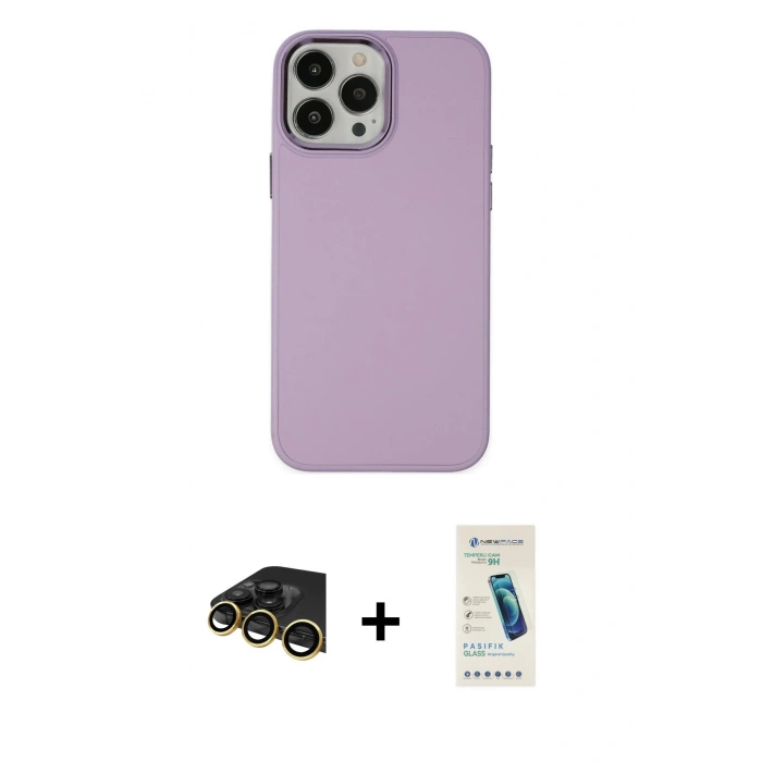 MARSİLYAN™- iPhone 13 Pro Max Kılıf Çekirdek Çizgi - Şeffaf Pasifik Cam Ekran Koruyucu + Raze Metal Kamera Lens - GD