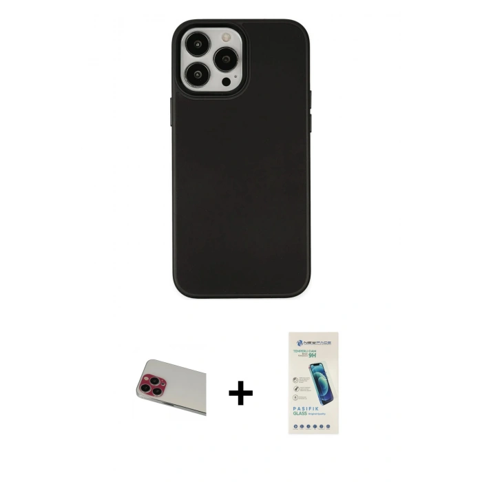 MARSİLYAN™- iPhone 13 Pro Max Kılıf Çekirdek Çizgi - Şeffaf Pasifik Cam Ekran Koruyucu + Kırmızı Rainbow Kamera Lens Koruma Cam