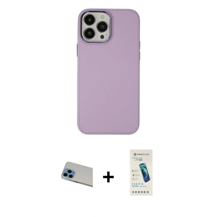 MARSİLYAN™- iPhone 13 Pro Max Kılıf Çekirdek Çizgi - Şeffaf Pasifik Cam Ekran Koruyucu + Rainbow Kamera Lens Koruma Cam - MI