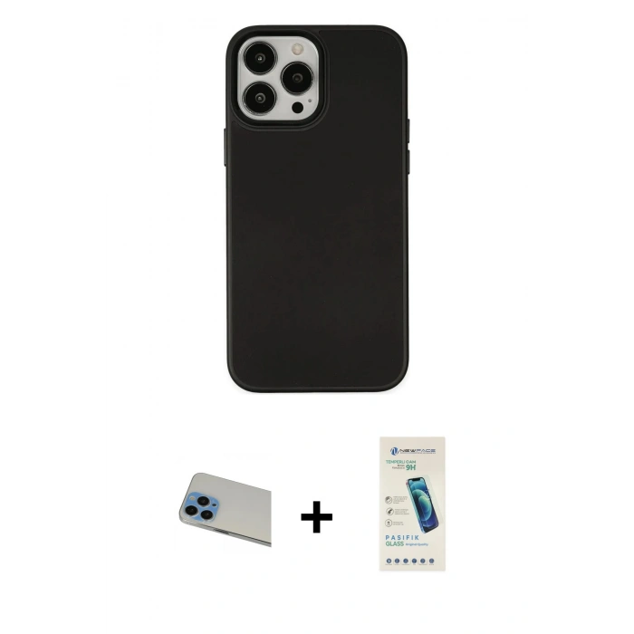 MARSİLYAN™- iPhone 13 Pro Max Kılıf Çekirdek Çizgi - Şeffaf Pasifik Cam Ekran Koruyucu + Rainbow Kamera Lens Koruma Cam - MI
