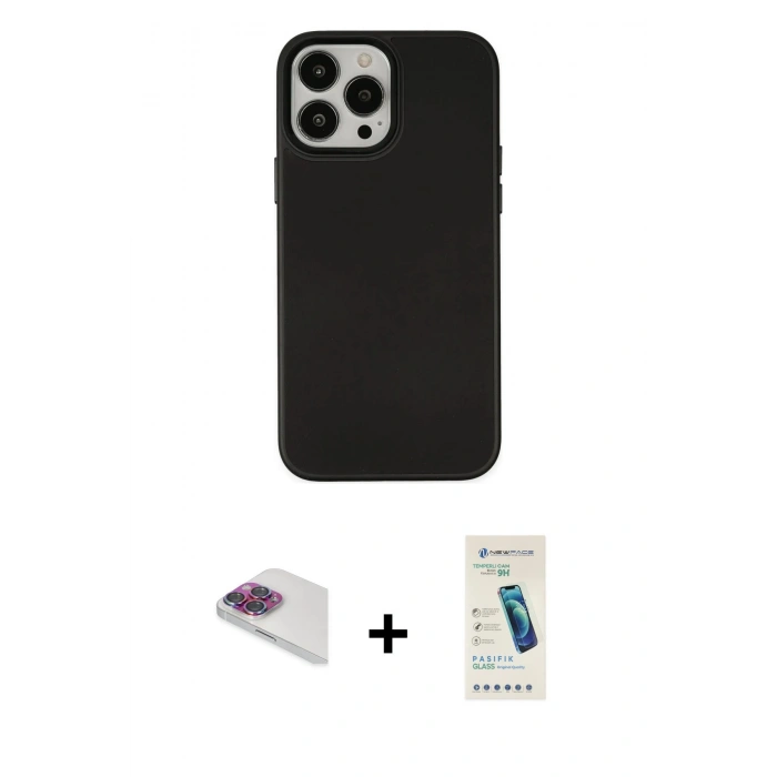 MARSİLYAN™- iPhone 13 Pro Max Kılıf Çekirdek Çizgi - Şeffaf Pasifik Cam Ekran Koruyucu + Pers Alüminyum Kamera Lens - GI