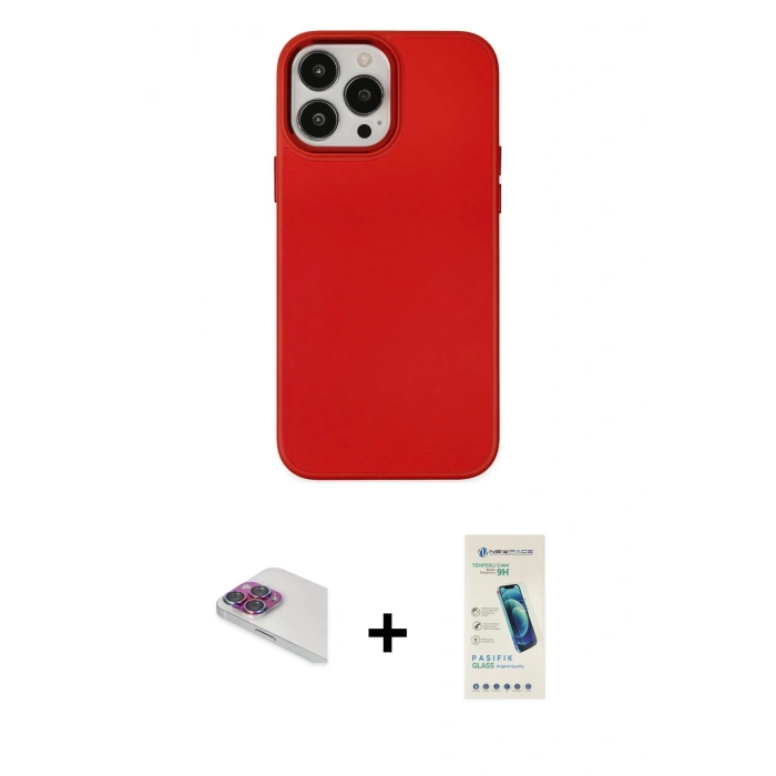 MARSİLYAN™- iPhone 13 Pro Max Kılıf Çekirdek Çizgi - Şeffaf Pasifik Cam Ekran Koruyucu + Pers Alüminyum Kamera Lens - GI
