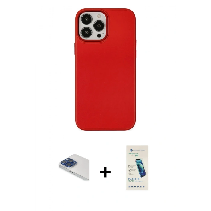 MARSİLYAN™- iPhone 13 Pro Max Kılıf Çekirdek Çizgi - Şeffaf Pasifik Cam Ekran Koruyucu + Pers Alüminyum Kamera Lens - LT