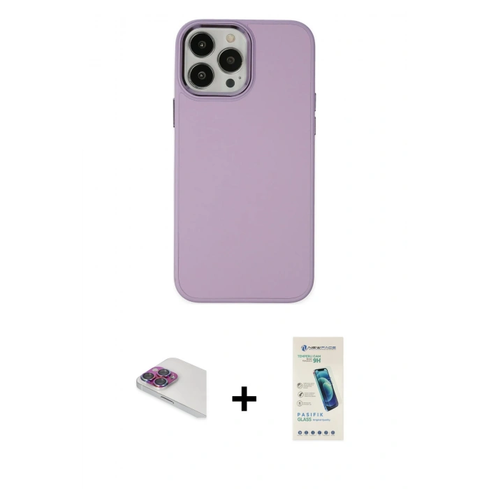 MARSİLYAN™- iPhone 13 Pro Max Kılıf Çekirdek Çizgi - Şeffaf Pasifik Cam Ekran Koruyucu + Pers Alüminyum Kamera Lens - GI