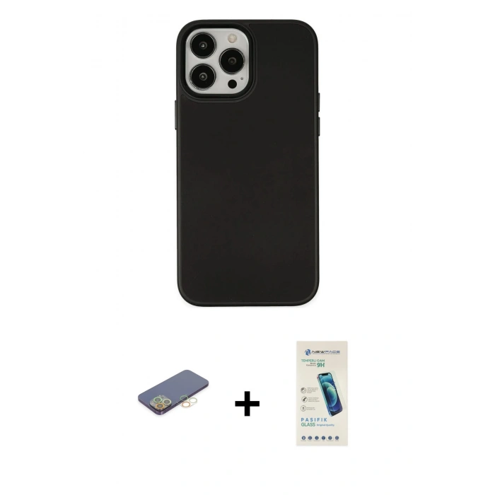 MARSİLYAN™- iPhone 13 Pro Max Kılıf Çekirdek Çizgi - Şeffaf Pasifik Cam Ekran Koruyucu + Renkli Kamera Lens Koruma Cam - SI