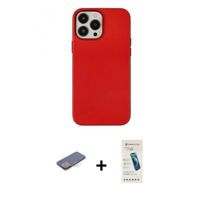 MARSİLYAN™- iPhone 13 Pro Max Kılıf Çekirdek Çizgi - Şeffaf Pasifik Cam Ekran Koruyucu + Renkli Kamera Lens Koruma Cam - SI