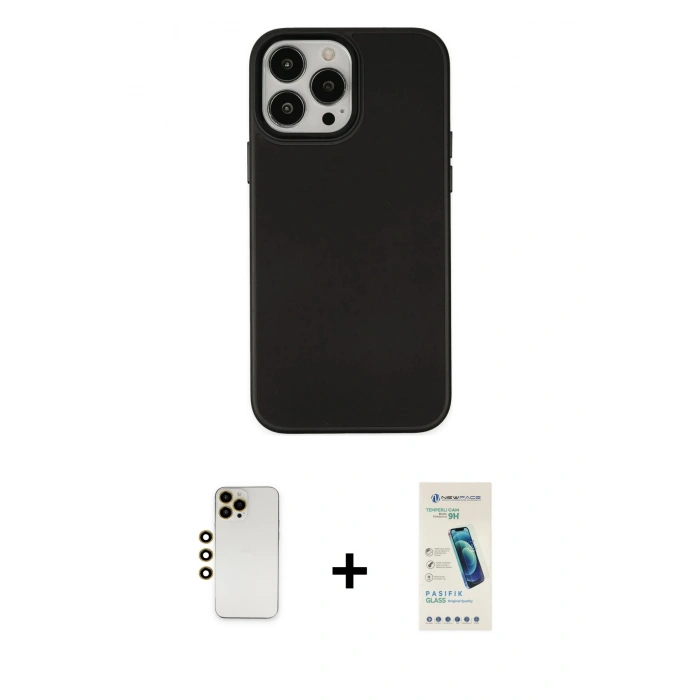 MARSİLYAN™- iPhone 13 Pro Max Kılıf Çekirdek Çizgi - Şeffaf Pasifik Cam Ekran Koruyucu + Shine Kamera Lens - GD