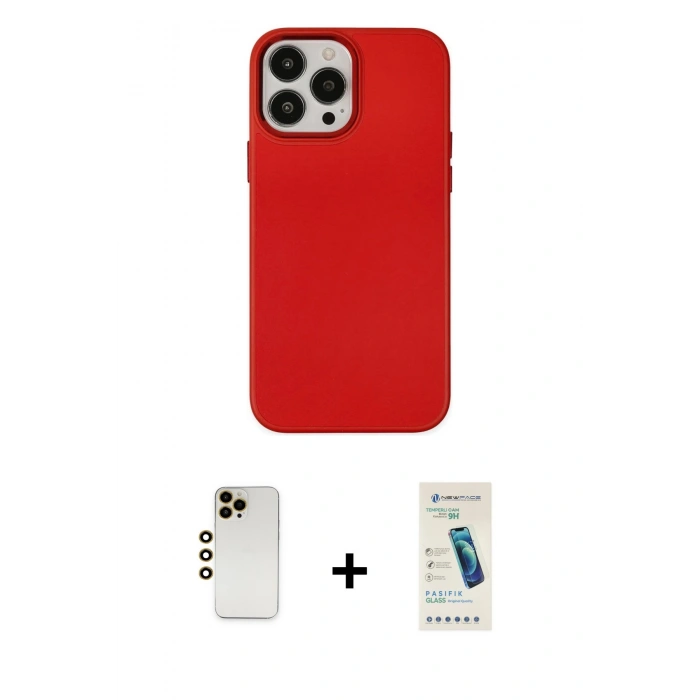 MARSİLYAN™- iPhone 13 Pro Max Kılıf Çekirdek Çizgi - Şeffaf Pasifik Cam Ekran Koruyucu + Shine Kamera Lens - GD