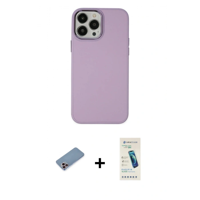 MARSİLYAN™- iPhone 13 Pro Max Kılıf Çekirdek Çizgi - Şeffaf Pasifik Cam Ekran Koruyucu + Shine Kamera Lens Koruma Cam - PE