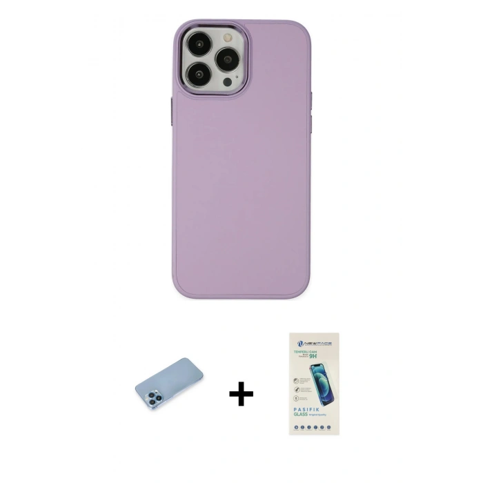 MARSİLYAN™- iPhone 13 Pro Max Kılıf Çekirdek Çizgi - Şeffaf Pasifik Cam Ekran Koruyucu + Shine Kamera Lens Koruma Cam - MI