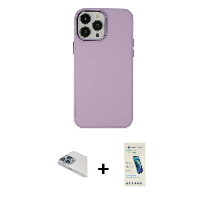 MARSİLYAN™- iPhone 13 Pro Max Kılıf Çekirdek Çizgi - Şeffaf Pasifik Cam Ekran Koruyucu + Pers Alüminyum Kamera Lens - SABE