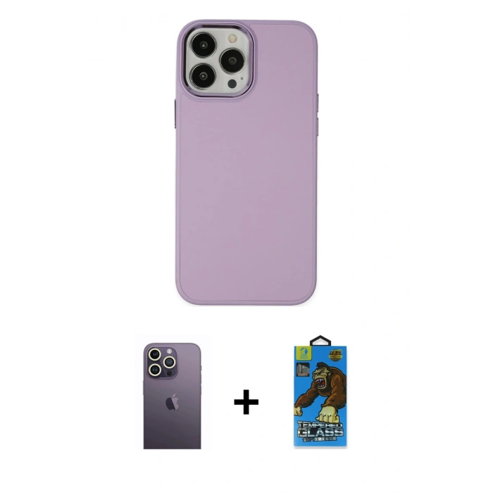 MARSİLYAN™- iPhone 13 Pro Max Kılıf Çekirdek Çizgi - Siyah 18D Cam Ekran Koruyucu + Neon Fosforlu Kamera Lens - BZ